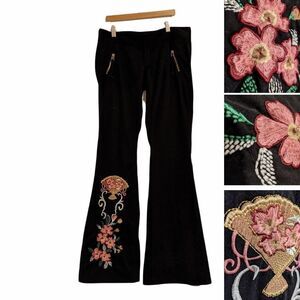 VINTAGE Venus Embroidered flared black pants cotton size 2 A3
